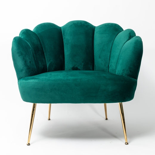 Emerald Blue Velvet Lotus Cocktail Chair with Gold Legs