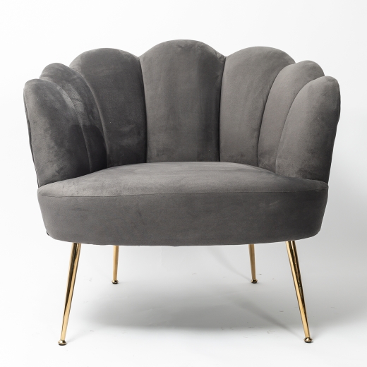 Dark Grey Velvet Lotus Cocktail Chair with Gold Legs