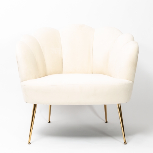Lime White Velvet Lotus Cocktail Chair with Gold Legs