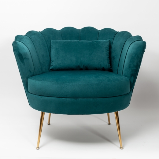 Emerald Blue Velvet Cocktail Chair With Gold Legs