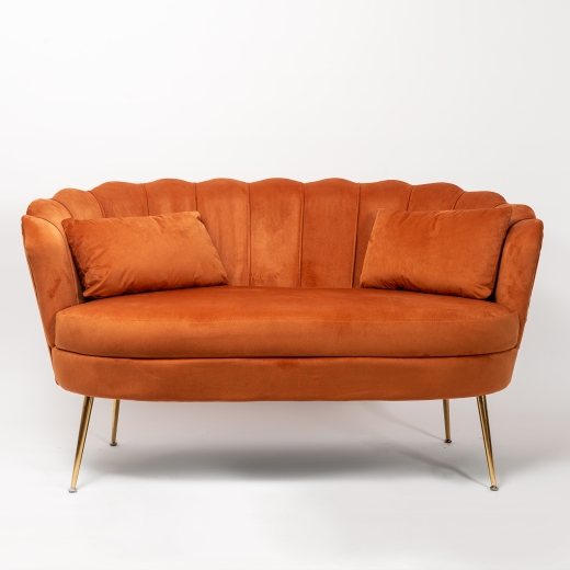 Sofia Scalloped Burnt Orange Velvet Sofa with Gold Legs
