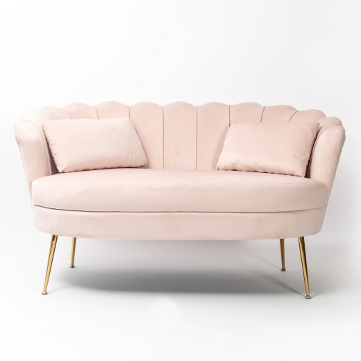 Sofia Scalloped Blush Pink Velvet Sofa with Gold Legs