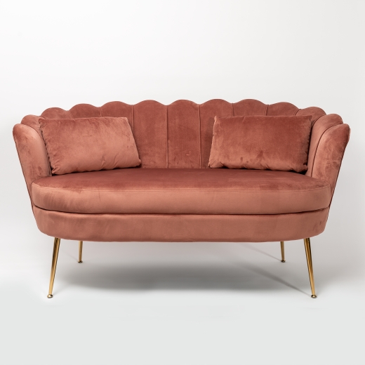 Sofia Scalloped Dusky Pink Velvet Sofa with Gold Legs