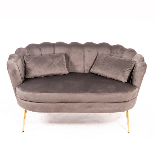 Sofia Scalloped Dark Grey Velvet Sofa with Gold Legs