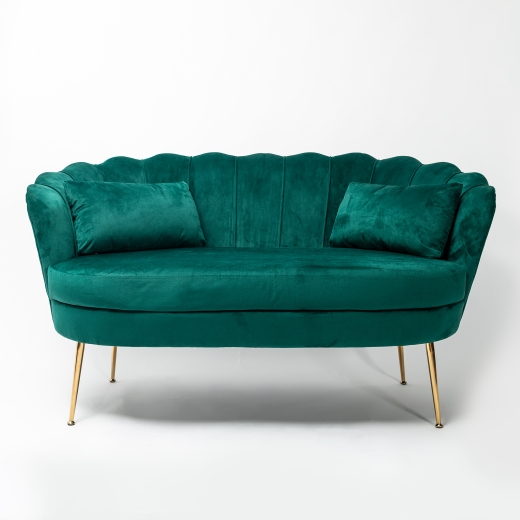 Emerald Green Velvet Petal Sofa With Gold Legs