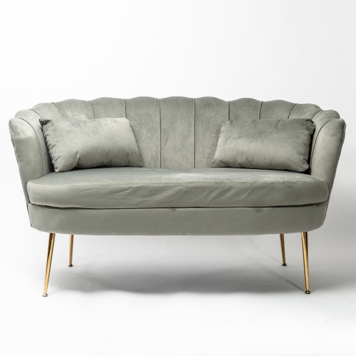 Light Grey Velvet Petal Sofa With Gold Legs