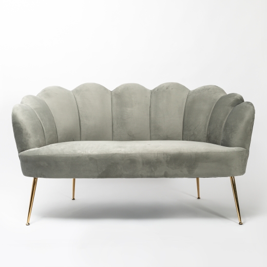 Light Grey Velvet Petal Sofa With Gold Legs