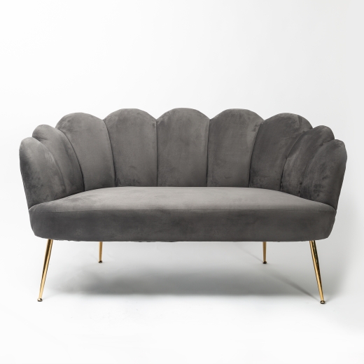 Dark Grey Velvet Petal Sofa With Gold Legs