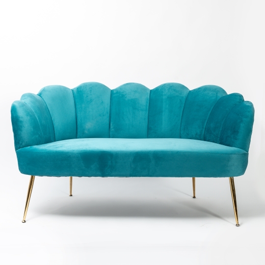 Blue Velvet Petal Sofa With Gold Legs