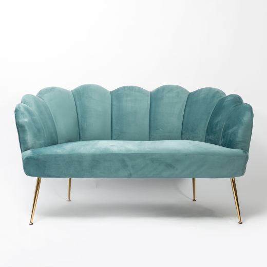 Soft Blue Velvet Petal Sofa With Gold Legs