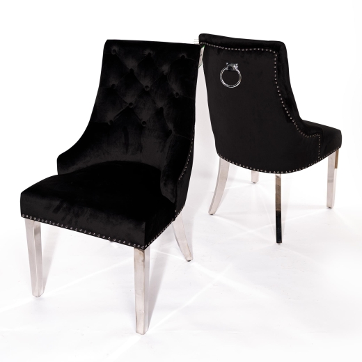 Black Velvet Dining Chair with Knocker and Chrome legs