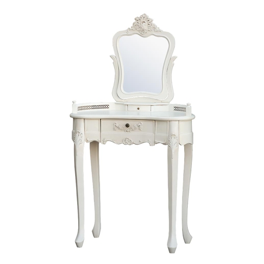 Boudoir Provence Antique White Small Dressing Table with Mirror