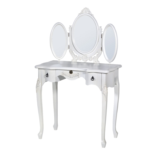 Boudoir Provence Antique White Small Dressing Table with Oval Tri-Mirror