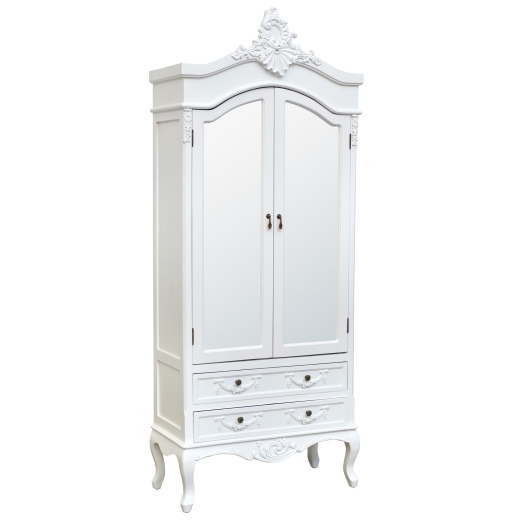 Boudoir Provence Antique White Cabinet with 2 Mirrored Door