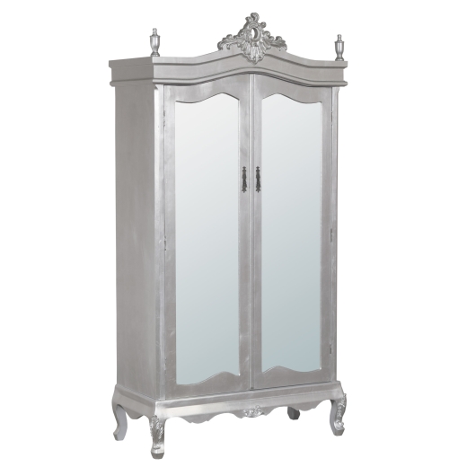 Boudoir Provence Antique Silver Armoire Full Mirror Door
