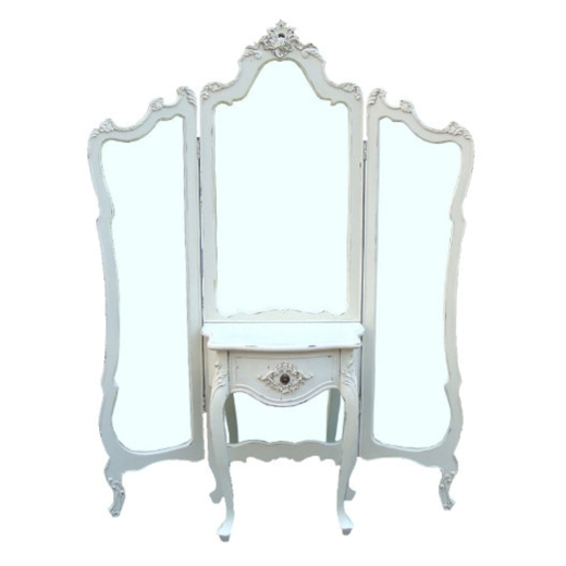 Provence Antique White 3-Panel Mirror Dressing Screen 