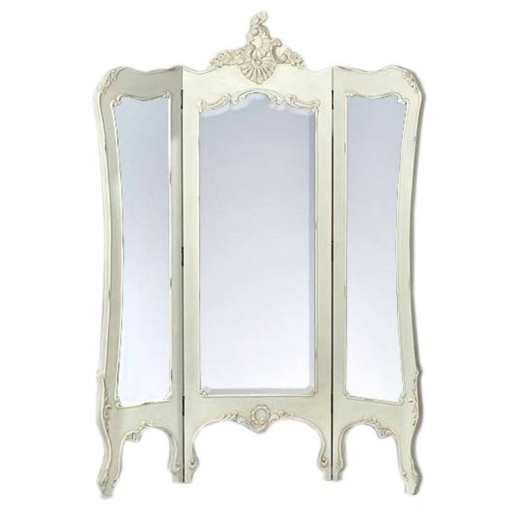 Provence Antique White 3-Panel Mirror Screen