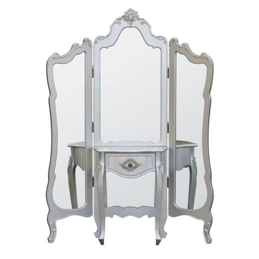 Boudoir Provence Silver Dressing Tri Panel Mirror Screen