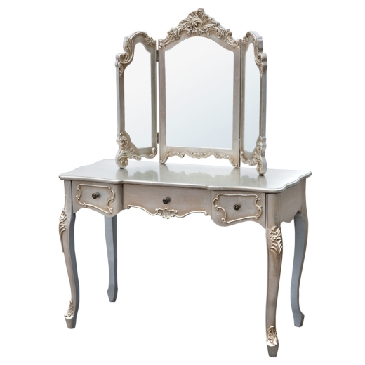 Provence Argent 3-Drawer Console Dressing Table & Tri-Mirror 