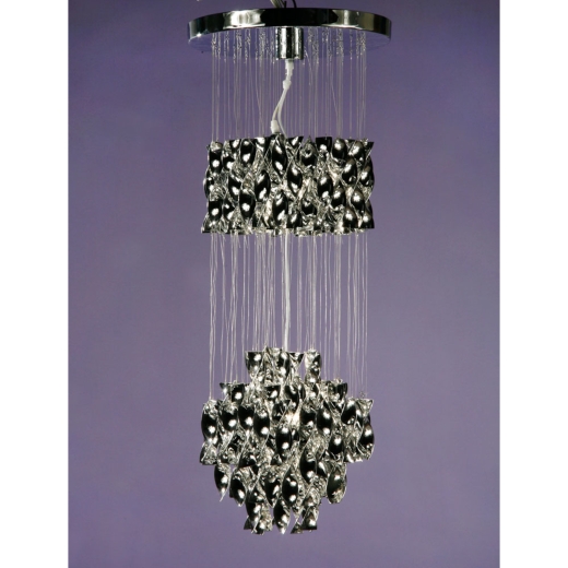 Modern Cascading Silver Chrome Ribbon Chandelier Pendant Ceiling Light 35 x 90cm