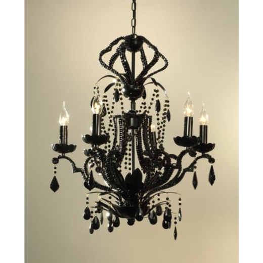 Antique French Style Black Crystal Large 6 Arm Chandelier Light 63 x 75cm