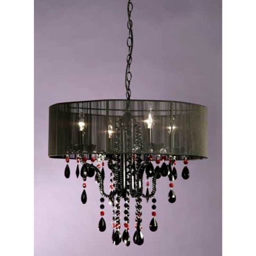 Vintage Black & Red Crystal Glass 4 Arm Chandelier Light With Shade 58x70cm