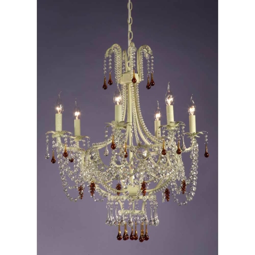 Marie Therese Lace Cream Crystal Glass Large 6 Arm Chandelier Light 61x86cm