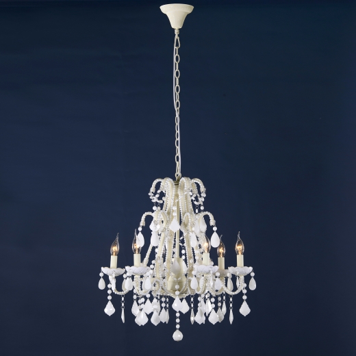 Marie Therese Milky White French Glass Large 6 Arm Chandelier Light 63x70cm