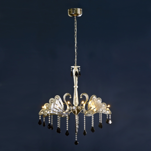 Chrome Swan with Black & Clear Crystal Chandelier Light