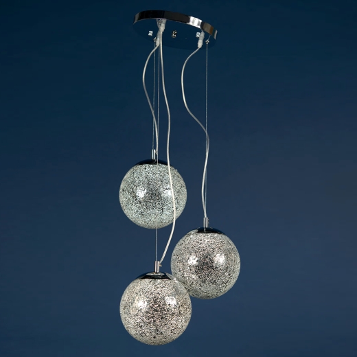 Contemporary Silver Trio Sparkle Globes Chandelier Light