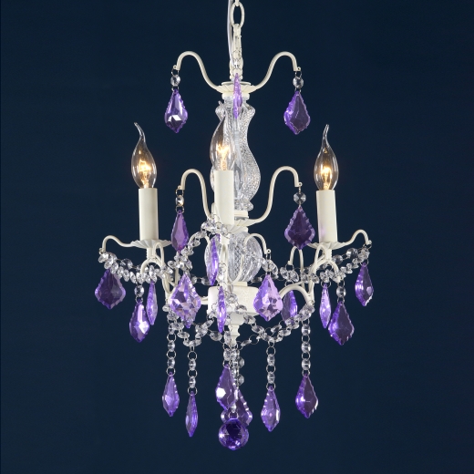 Charlotte Cream & Lilac Crystal Glass French 3 Arm Chandelier Light 30x40cm