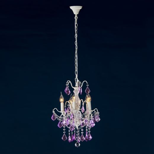 Charlotte Cream & Lilac Crystal Glass French 5 Arm Chandelier Light 32x42cm