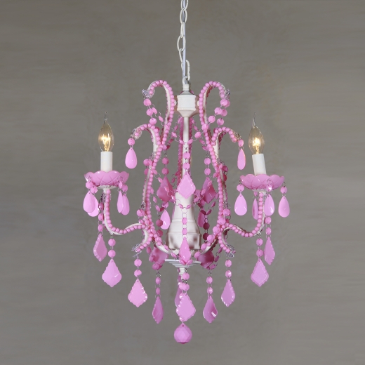 Marie Therese Pale Pink Glass Droplet French 3 Arm Chandelier Light 47x58cm