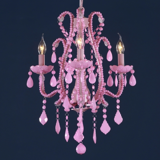 Marie Therese Pink Glass Droplet French 3 Arm Chandelier Light 47 x 70cm