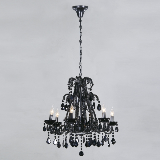 Marie Therese Black French Glass Large 6 Arm Chandelier Light 63 x 65cm