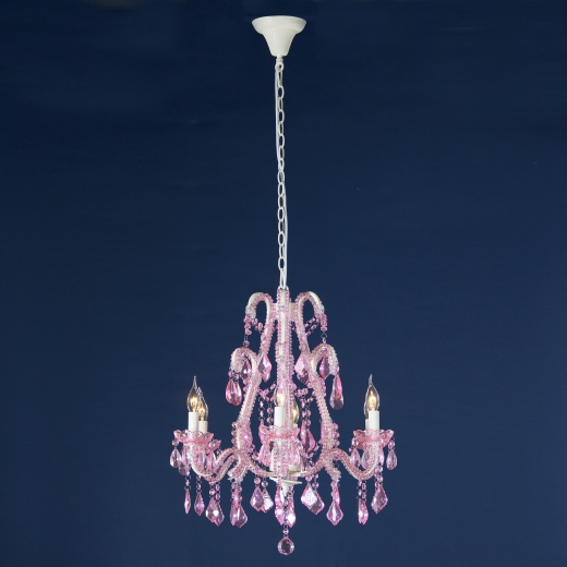 Marie Therese Cream & Pink French Glass 6 Arm Chandelier Light 63 x 75cm