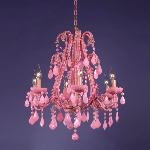 Marie Therese Light Pink French Glass Large 6 Arm Chandelier Light 63x75cm