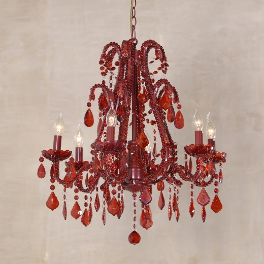 Marie Therese Red French Glass Droplet Large 6 Arm Chandelier Light 63x75cm