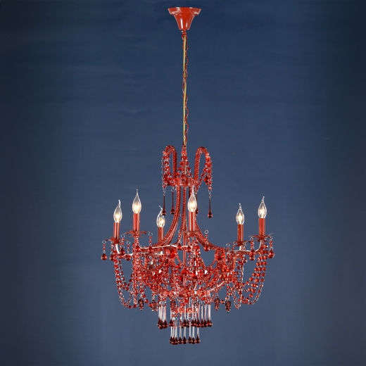 Marie Therese Lace Red Crystal Glass Large 6 Arm Chandelier Light 61x86cm
