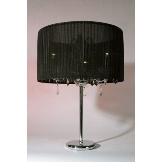 Chrome Chandelier 3 Arm Table Lamp Clear Droplets & Black Shade 51 x 93cm
