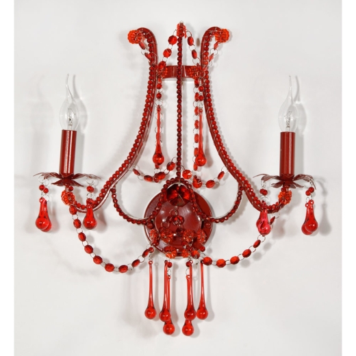 Marie Therese Lace French Antique Style Red 2 Arm Wall Sconce Light 45x55cm