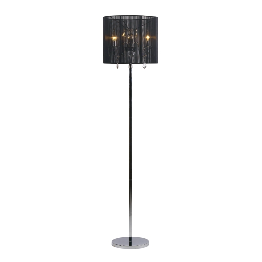 Contemporary Chrome 3 Light Chandelier Floor Lamp with Black Shade 40 x 170cm