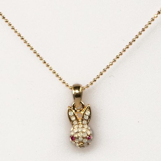 White Opal Gold Mini Rabbit Necklace