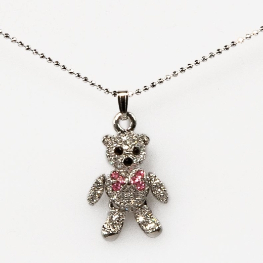 Mini Bow Teddy Necklace-Pink