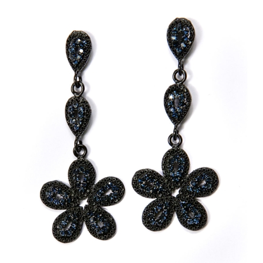 Flower Drop Earring - Black Diamond