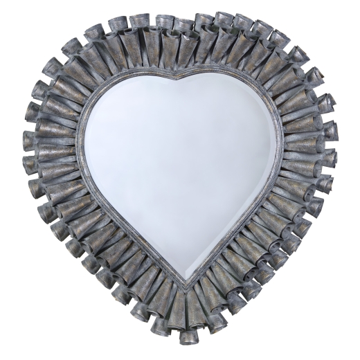 Fluted Heart Vintage Bronze Large Metal Overmantle Mirror W97 x H104cm 