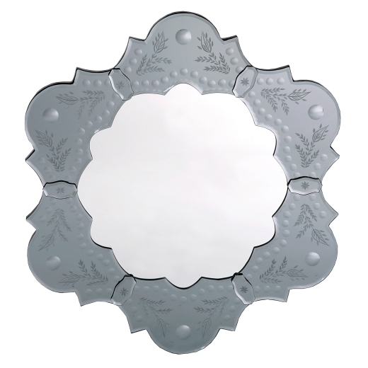 Vintage Venetian Etched Antique Silver Grey Petal Decorative Wall Mirror