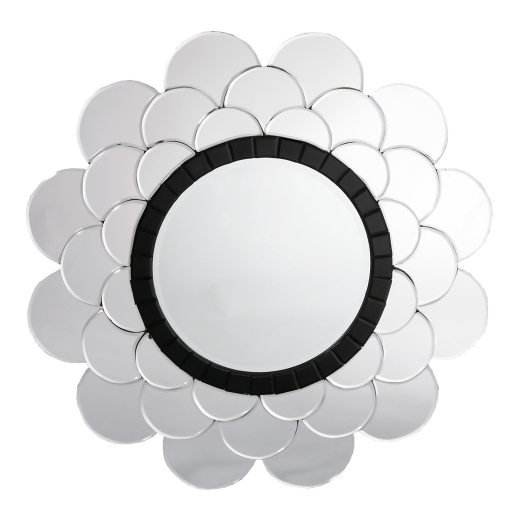 Contemporary Venetian Petal Round Black & Clear Decorative Wall Mirror