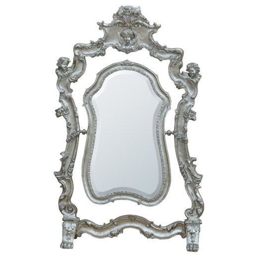 French Antique Silver Gilt Leaf Freestanding Cherub Table Mirror 44 x 72cm