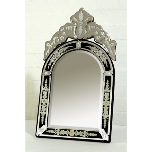 Venetian Arched Clear & Black Etched Table or Wall Mirror 30 x 55cm